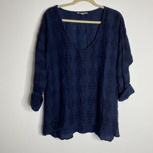 Flax Button V Neck Tunic‎ Top Size Small